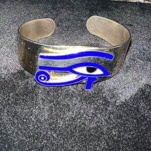 Vintage Gold-Tone Enamel Eye of Horus Adjustable Cuff Bracelet